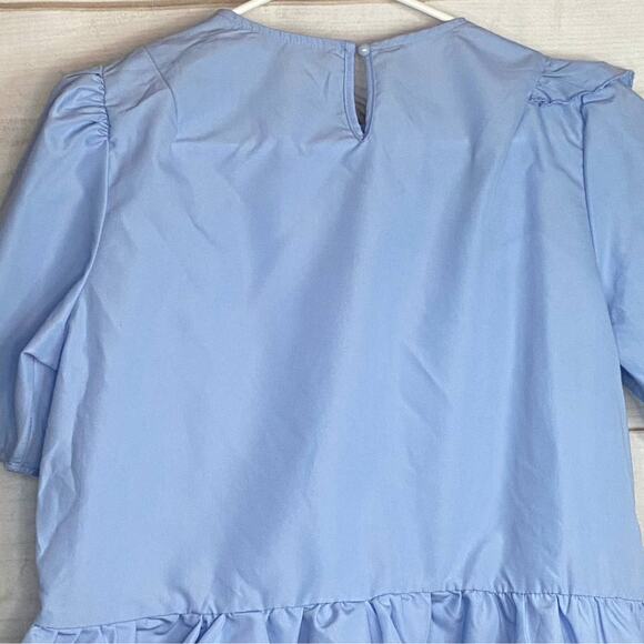 Shein Blue Ruffle Short Sleeve Blouse Size Medium - Picture 5 of 9